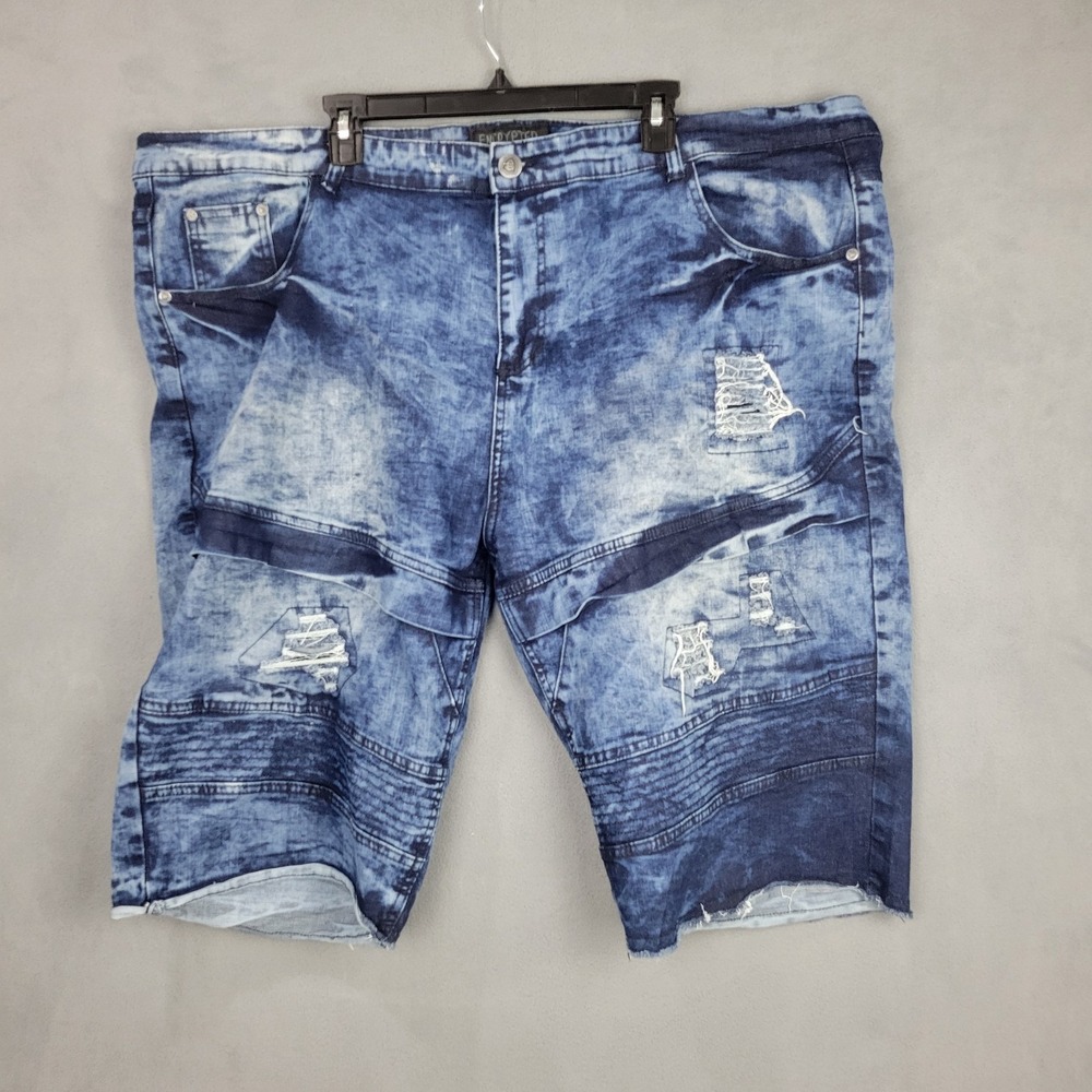 Encrypted Bermuda Shorts Men 48 Blue Denim Medium Wash Cotton Stretch Distressed